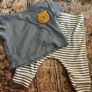 Cloud Island Blue Ribbed Top and Striped Pants Set 0-3 Months